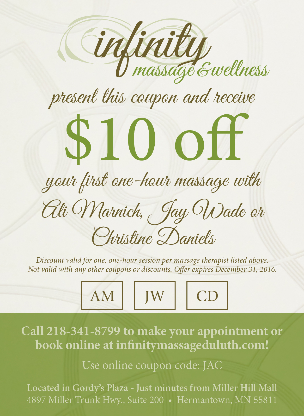 New Therapist Coupon Infinity Massage & Wellness